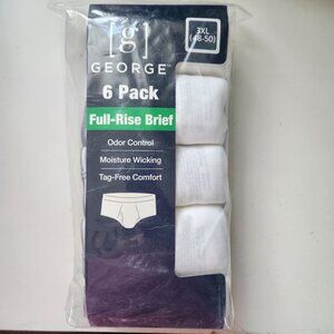 George Mens Underwear 6 PK Full-Rise Briefs 3XL White 100% Cotton, Odor Control